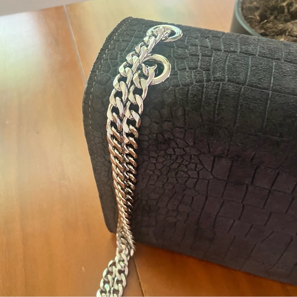 Brandon Blackwood Black Suede Standard Sophia Bag, Silver Hardware, Croc Effect - Picture 12 of 13